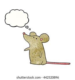 freehand drawn thought bubble textured cartoon mouse