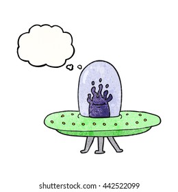 freehand drawn thought bubble textured cartoon flying saucer