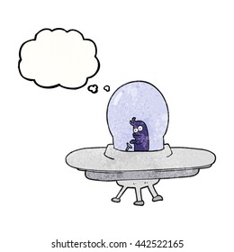 freehand drawn thought bubble textured cartoon flying saucer