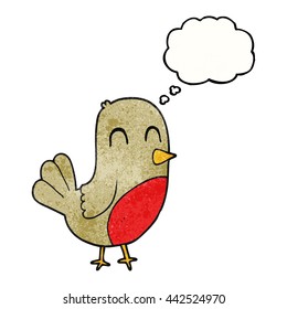 freehand drawn thought bubble textured cartoon robin
