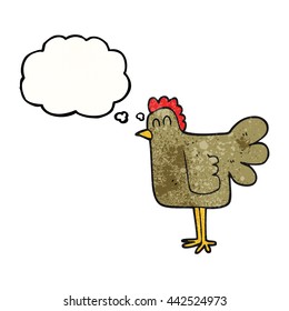 freehand drawn thought bubble textured cartoon chicken