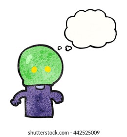 dibujo a mano libre burbuja de pensamiento texturizado caricatura de pequeño extraterrestre