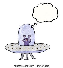 freehand drawn thought bubble textured cartoon flying saucer