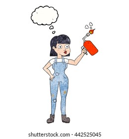 dibujo a mano libre burbuja de pensamiento texturizado mujer de dibujos animados en las mazmorras