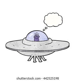 freehand drawn thought bubble textured cartoon flying saucer