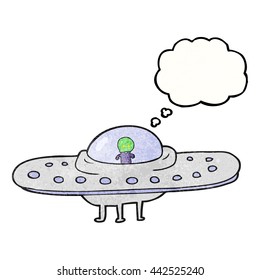 freehand drawn thought bubble textured cartoon flying saucer