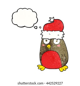 freehand drawn thought bubble textured cartoon christmas robin