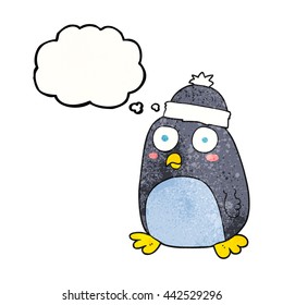 freehand drawn thought bubble textured cartoon penguin