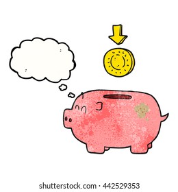 freehand drawn thought bubble textured cartoon piggy bank