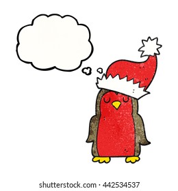 freehand gezeichnete Denkblase strukturierte Cartoon-Weihnachtsrobin