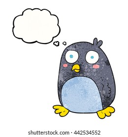 freehand drawn thought bubble textured cartoon penguin