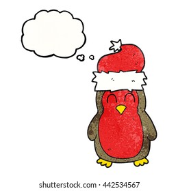freehand drawn thought bubble textured cartoon christmas robin