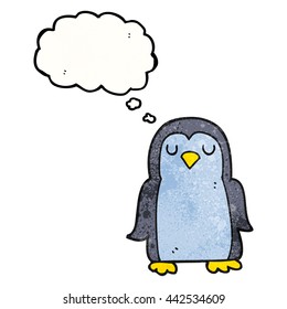 freehand drawn thought bubble textured cartoon penguin