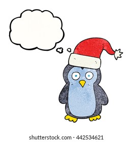 freehand drawn thought bubble textured cartoon penguin