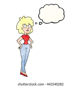 caricatura de textura de burbuja de pensamiento dibujada a mano libre sorprendida mujer