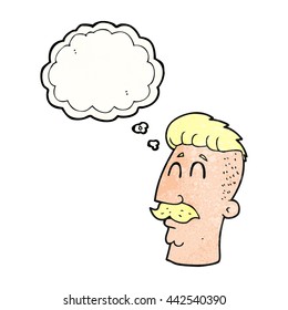 freehand drawn thought bubble textured cartoon man with hipster hair cut