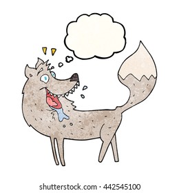 freehand drawn thought bubble textured cartoon wolf