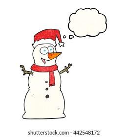 freehand drawn thought bubble textured cartoon snowman