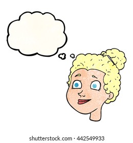 freehand drawn thought bubble textured cartoon female face