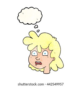 freehand drawn thought bubble textured cartoon female face