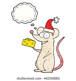 freehand drawn thought bubble textured cartoon christmas mouse