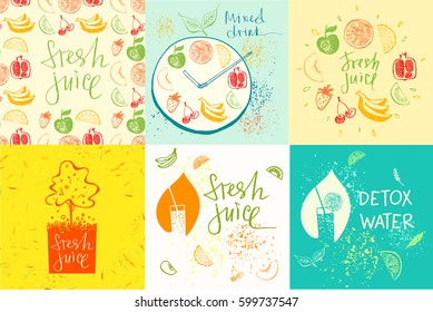 Freehand drawn vector illustration for fresh health juice and drink in menu cafe, restaurant, bar. Detox water.