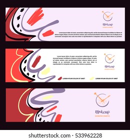 Freehand drawn vector logo for beauty salon, parlor, shop. Master class of makeup. Decorative cosmetics.