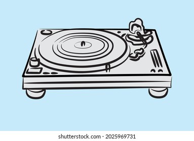 Freehand drawn vinyl on a light blue background. Vector illustration.