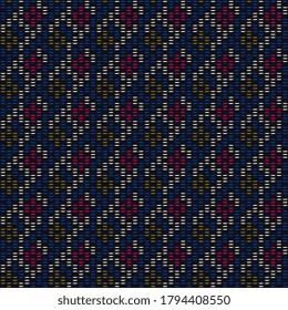 Freehand embroidered houndstooth pattern kantha boro ethnic style micro stitch line drawn texture. Simplicity concept artistic design jacquard embroidery for apparel textile, denim jeans cloth, bags.