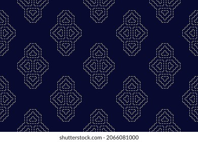 Freehand embroidered motif pattern kantha boro ethnic style mini stitch line geo background. Simplicity concept artistic design embroidery denim jeans cloth, bags. Textile swatch all over print block.