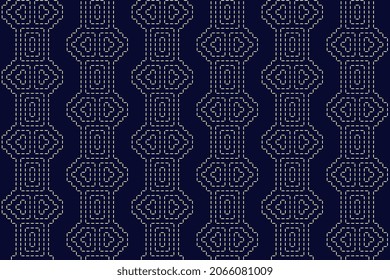 Freehand embroidered motif pattern kantha boro ethnic style mini stitch line geo background. Simplicity concept artistic design embroidery denim jeans cloth, bags. Textile swatch all over print block.