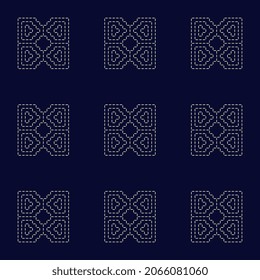 Freehand embroidered motif pattern kantha boro ethnic style mini stitch line geo background. Simplicity concept artistic design embroidery denim jeans cloth, bags. Textile swatch all over print block.