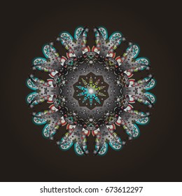 Freehand ethnic Xmas sketch. Snowflakes ornamental pattern in abstract style. New Year 2017 collection. Ornamental artistic vector illustration in colors for Merry christmas cards.