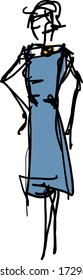 Free-hand fashion design sketch of a female figure in colorful clothing.