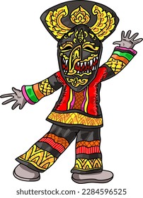 
Freehand file vector drawing depicting the character of the character in the tradition of Isaan in Thailand called ,Phi Ta Khon