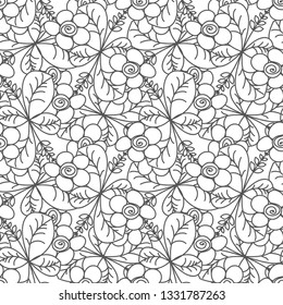 Freehand floral pattern, line, meadow, nature, seamless vector background.