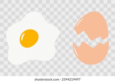 Freehand fried egg with yolk and cracked eggshell Egg Day or menu cards design element concept Set 2