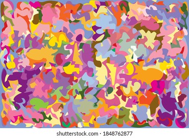 Freehand generated amorphous, intertwining shapes comprising overlapping, colorfu, spring feel  pattern