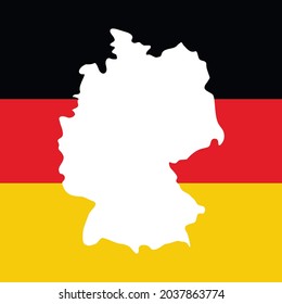 Freehand German map sketch. Vector illustration. Silhouette country borders map of Germany on german flag colors background. Yellow, red and black.