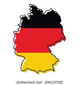 Esbozo de mapa alemán a mano libre. Ilustración vectorial. El país de Silhouette bordea el mapa de Alemania con fondo blanco. Mapa amarillo, rojo y negro con los colores de la bandera alemana.