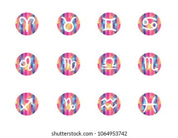 Freehand gradient shapes zodiac signs isolated on pink circles