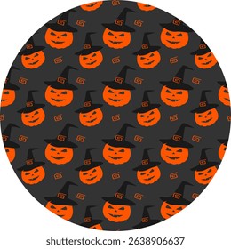 Freehand Halloween Pumpkin in witch hat and decorative elements Seamless Pattern in Circle Backdrop