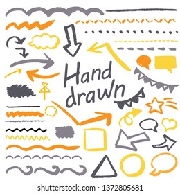 Freehand hand drawn material set of various lines and patterns