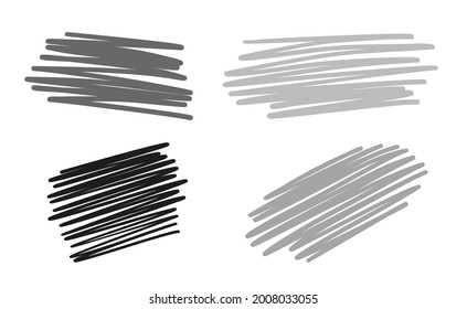 Freehand hatching shapes. Sketchy elements. Hand drawn abstract lines. Black and white illustration