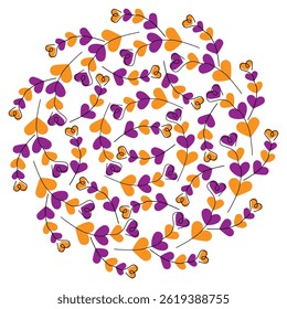 Freehand Heart Shape Branches in trendy Halloween Shades Circular Backdrop Texture Greeting Template