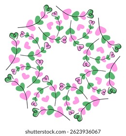 Freehand Heart Shaped Branches on Multicolored Heart Shaped spots Circular Frame Copy space Template
