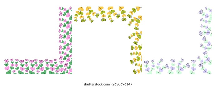 Freehand Hearts shape twigs Colorful Corner Frame border Copy space Template Doodle design idea Set