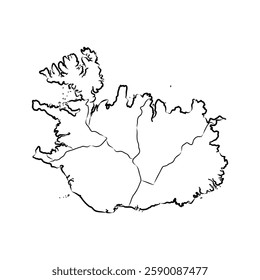 Freehand Iceland map sketch on white background