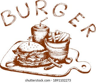 Freehand illustration
 “Burger and fries”