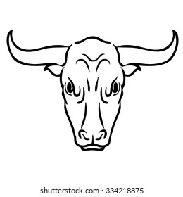 Freehand illustration of bull on white background, doodle hand drawn